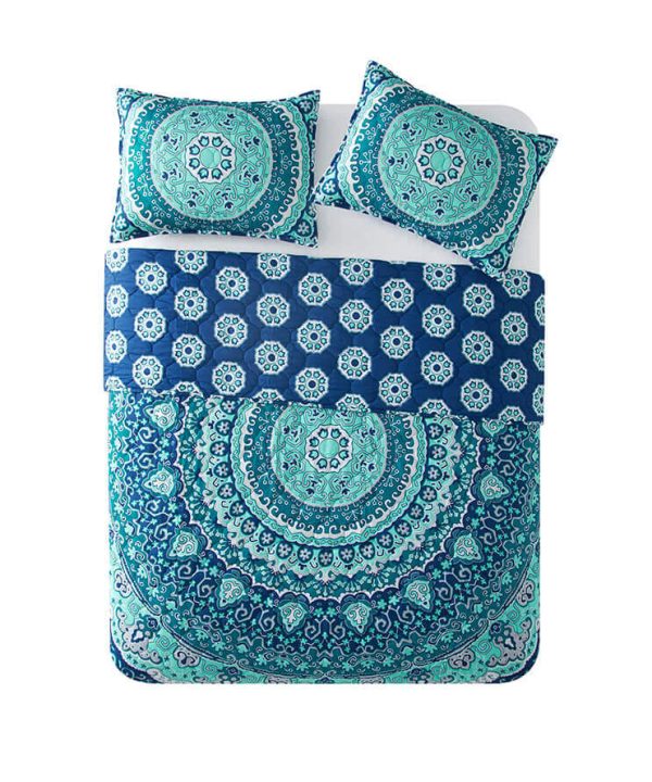 Traditional Teal Medallion Reversible Quilt